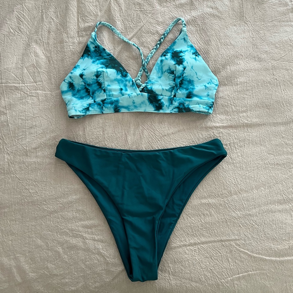 SweatyRocks Teal Tie Dye Bikini Set Swimwear Cheeky Beach Pool Swim Sexy - Picture 2 of 4